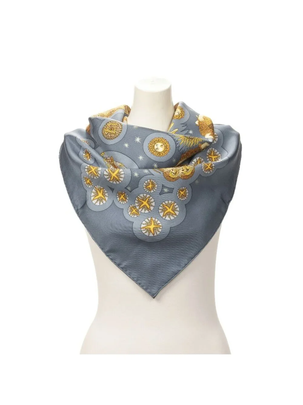 Hermes Scarf Blue Gold Silk